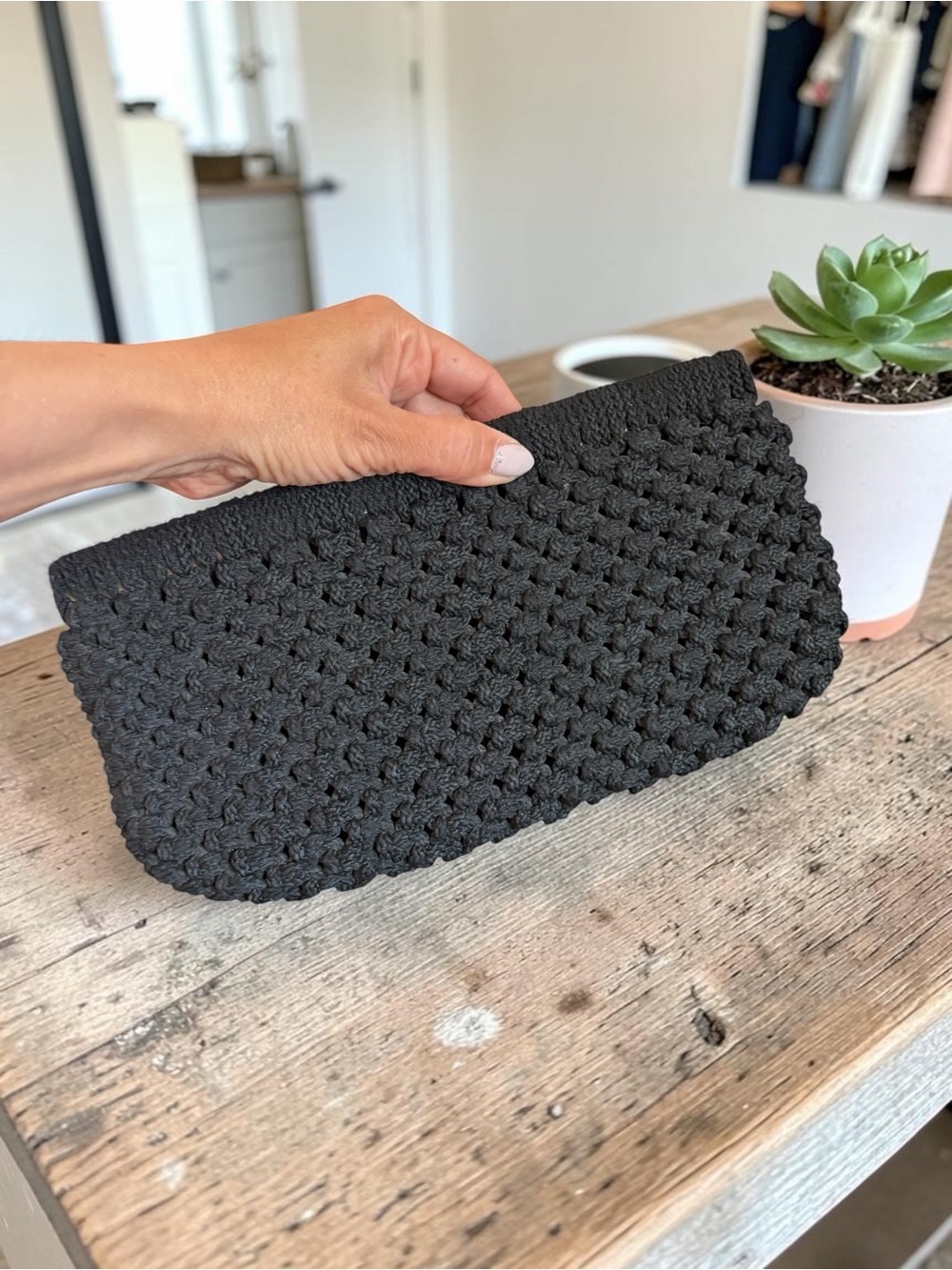 Vintage Black Knit Woven Clutch Bag